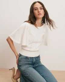 Rhennan Pointelle Knit Top in Off-White at Veronica Beard