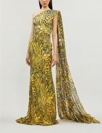 Rhett Animal-Print Cape-Sleeve Gown by Alex Perry at Selfridges