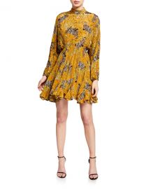 Rhode Caroline High-Neck Animal-Print Flounce Dress at Neiman Marcus