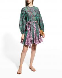 Rhode Ella Printed Long-Sleeve Dress at Neiman Marcus