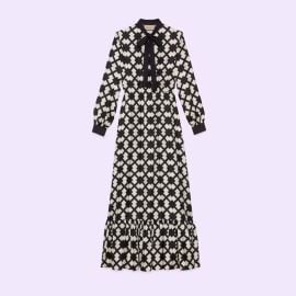 Rhombus tile print silk dress in ivory and black US at Gucci