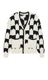 Rhude Chevron Checkered Knit Cardigan In Black Cream at Revolve