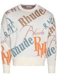 Rhude Jacquard Logo Knit Jumper in Ivory Multi at Farfetch