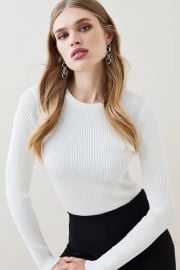 Rib Crew Neck Knit Jumper at Karen Millen