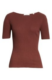  Rib Jewel Neck Short Sleeve Sweater by Vince Camuto at Nordstrom Rack