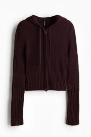 Rib-Knit Hooded Jacket - Burgundy - Ladies HampM US at H&M