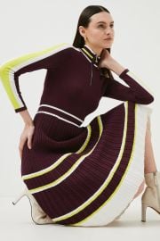 Rib Knit Sporty Color Block Zip Dress at Karen Millen