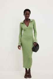 Rib Knitted Trumpet Sleeve Dress Green at NA-KD