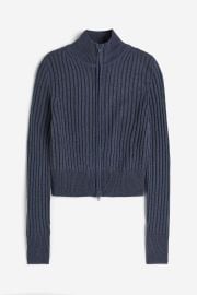 Rib-knit Cardigan with Zipper - Dark blue - Ladies HampM US at H&M