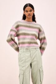 Rib-knit Sweater - Khaki greenstriped - Ladies HampM US at H&M