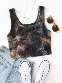 Rib-knit Tie Dye Tank Top   USA at Shein