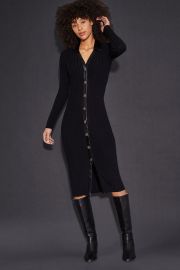 Rib sweater dress with faux leather  at Ecru