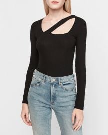 Ribbed Asymmetrical Cut-Out Thong Bodysuit at Express