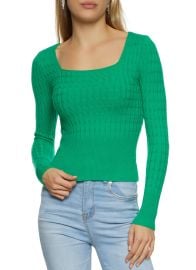 Ribbed Cable Knit Square Neck Sweater at Rainbow