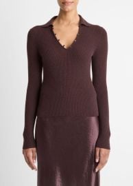 Ribbed Cashmere-Silk Polo Sweater in Sweaters at Vince