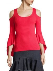 Ribbed Cold-Shoulder Bell-Sleeve Sweater Scripted at Saks Fifth Avenue