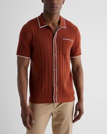 Ribbed Cotton Short Sleeve Sweater Polo at Express