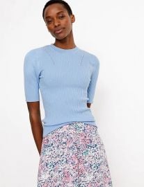 Ribbed Crew Neck Fitted Short Sleeve Jumper at Mark and Spencer