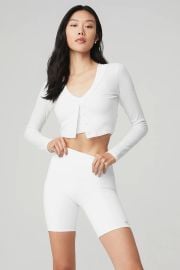 Ribbed Cropped Whisper Cardigan - White Alo Yoga at Alo Yoga