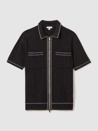 Ribbed Dual Zip-Front Shirt in Black REISS USA at Reiss