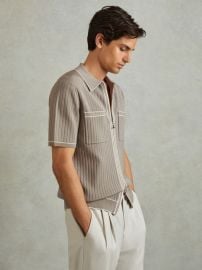 Ribbed Dual Zip-Front Shirt in Stone REISS USA at Reiss