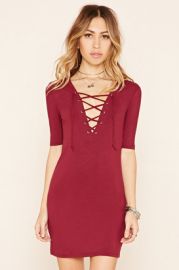 Ribbed Lace-Up Bodycon Dress at Forever 21