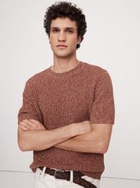 Ribbed Linen-Cotton Short-Sleeve Sweater Banana Republic at Banana Republic