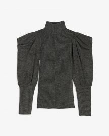 Ribbed Puff Sleeve Mock Neck Top by Express at Express