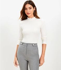 Ribbed Ruffle Mock Neck Top at Loft