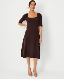 Ribbed Square Neck Sweater Dress in Pure Chocolate at Ann Taylor