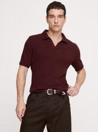 Ribbed Stretch-Cotton Johnny-Collar Polo at Banana Republic