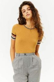 Ribbed Striped-Trim Cropped Sweater at Forever 21