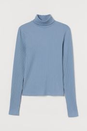 Ribbed Turtleneck Top - Light blue - Ladies  HampM US at H&M