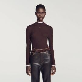Ribbed mock neck sweater in Brown for Women Paris at Sandro