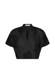 Ribbon Embroidered Cotton V-Neck Top Lela Rose at Lela Rose