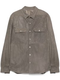 Rick Owens Leather Shirt Jacket Grey at Farfetch