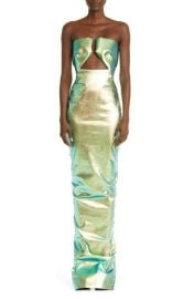 Rick Owens Prong Iridescent Keyhole Cutout Coated Denim Strapless Gown at Nordstrom