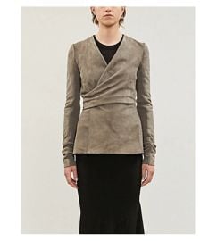 Rick Owens Wrap Front Suede Jacket in Dust at Selfridges