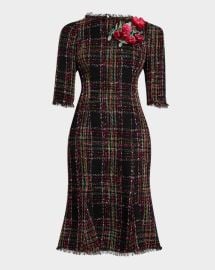 Rickie Freeman For Teri Jon Beaded Floral Applique Tweed Dress at Neiman Marcus