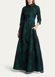 Rickie Freeman For Teri Jon Belted Jacquard Shirtdress Gown at Bergdorf Goodman