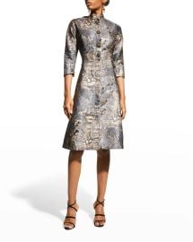 Rickie Freeman by Teri Jon Metallic Jacquard Bejeweled Button Dress at Neiman Marcus