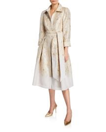 Rickie Freeman for Teri Jon 34-Sleeve Burnout Jacquard Shirtdress at Neiman Marcus