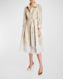 Rickie Freeman for Teri Jon 34-Sleeve Burnout Jacquard Shirtdress at Neiman Marcus