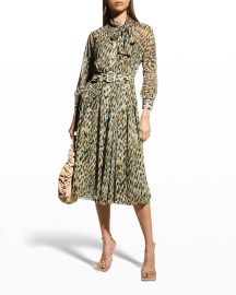 Rickie Freeman for Teri Jon Animal-Print Chiffon Belted Shirtdress at Neiman Marcus