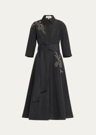 Rickie Freeman for Teri Jon Beaded Taffeta Midi Shirtdress - at Bergdorf Goodman
