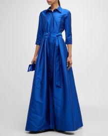 Rickie Freeman for Teri Jon Belted A Line Taffeta Shirt Gown at Neiman Marcus