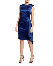 Rickie Freeman for Teri Jon Cap-Sleeve Side-Draped Satin Sheath Dress - at Bergdorf Goodman