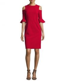 Rickie Freeman for Teri Jon Cold-Shoulder Stretch-Crepe Mini Sheath Dress at Neiman Marcus