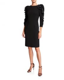 Rickie Freeman for Teri Jon Crepe Sheath Dress with Taffeta Pearl Ruffle Trim at Neiman Marcus