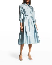 Rickie Freeman for Teri Jon Eyelet Collar amp Sleeve Taffeta Shirtdress at Neiman Marcus